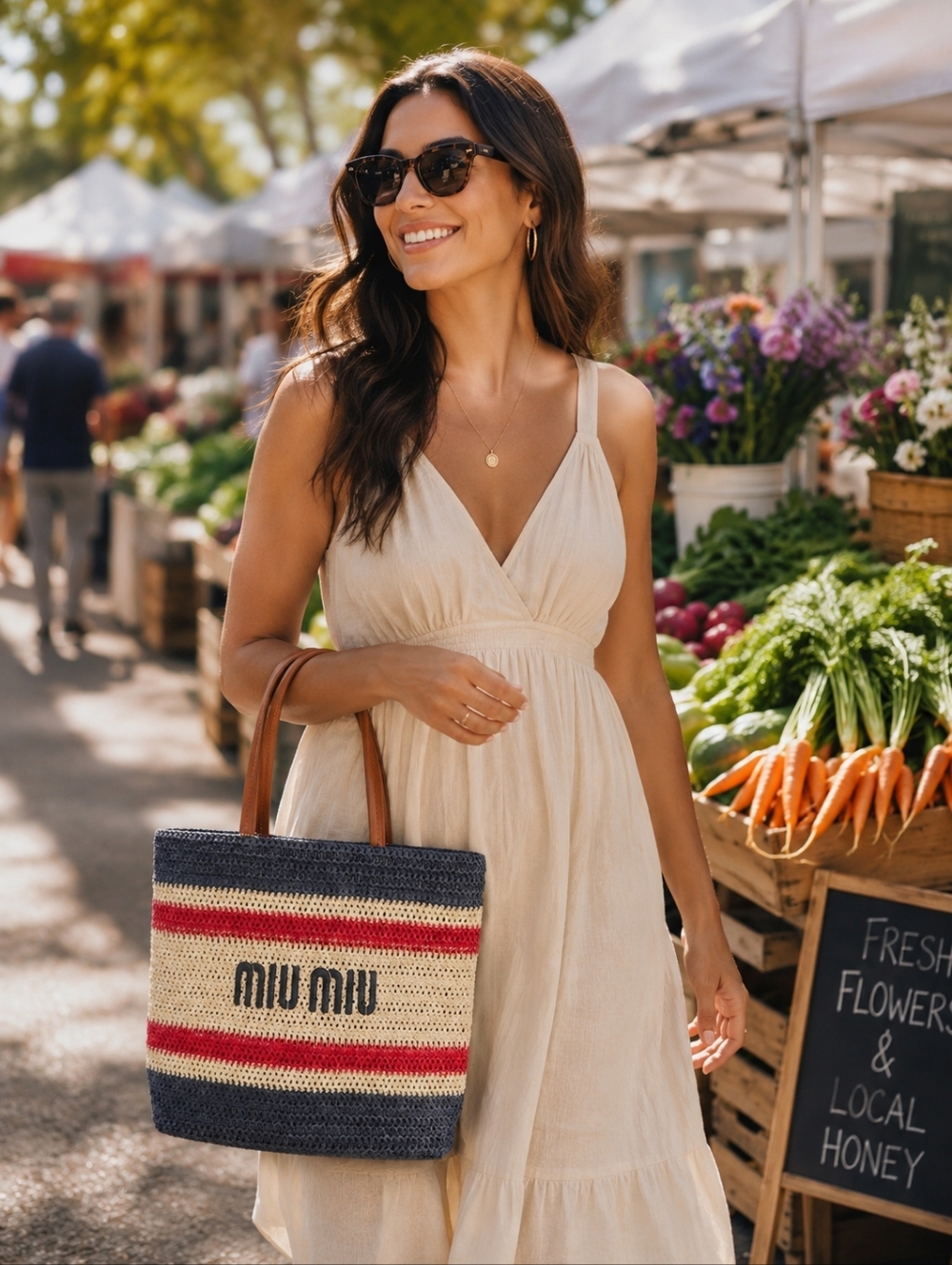 Miu Miu Navy, Red & Cream Crochet Shoulder Tote Bag NEW GWP
